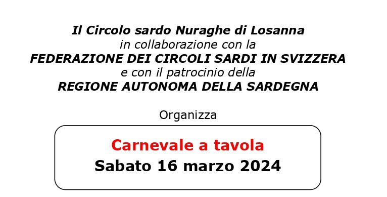 Carnevale a tavola con il Circolo Sardo “Nuraghe” di Losanna