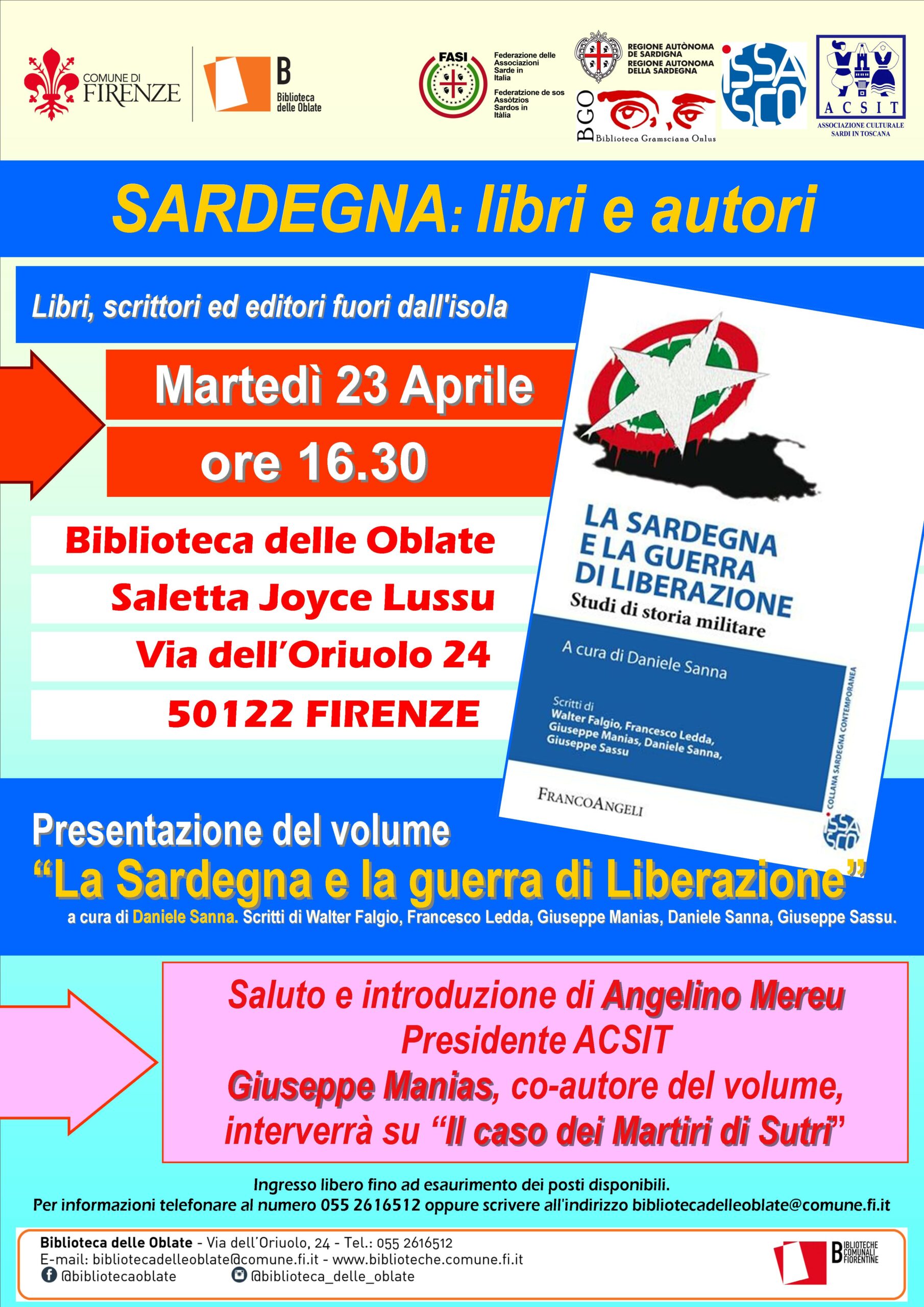 A Firenze la presentazione del libro “La Sardegna e la guerra di liberazione”