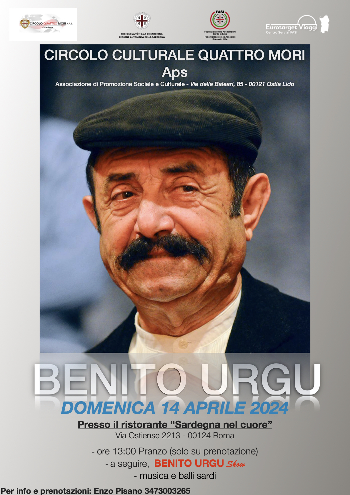 Benito Urgu: 14 Aprile 2024 al Ristorante “Sardegna nel cuore”