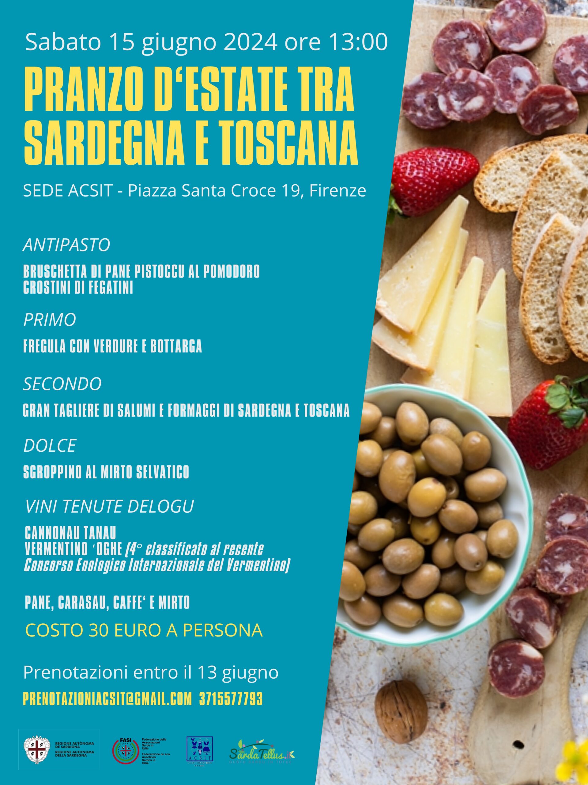 A Firenze torna il “Pranzo d’estate tra Sardegna e Toscana”