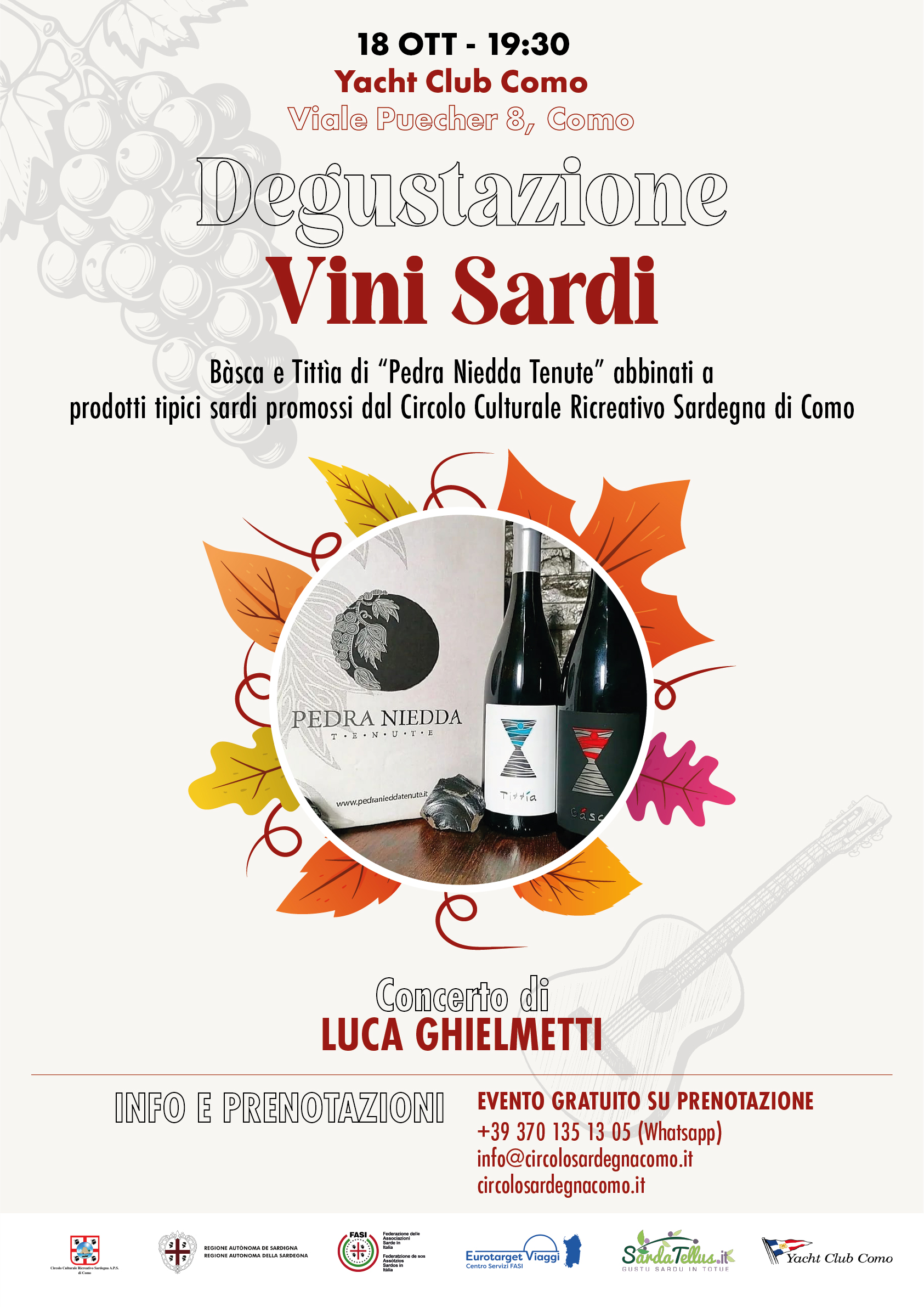 “Degustazione Vini Sardi” – 18 ottobre 2024 – Yacht Club Como in Viale Puecher 8