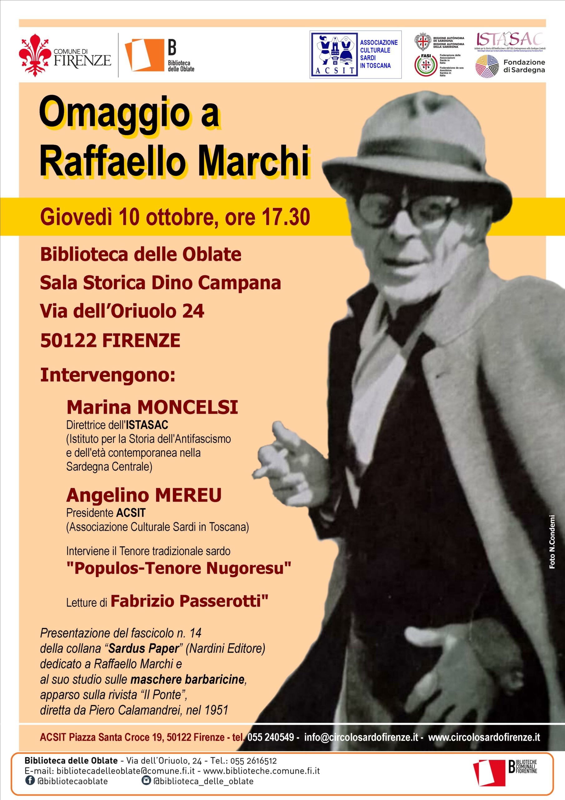 Omaggio a Raffaello Marchi: a Firenze tradizioni e antropologia della Sardegna