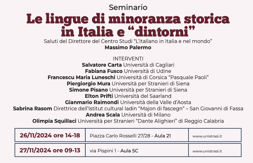 Il progetto “Mànnigos de memòria” al seminario “Le lingue di minoranza storica in Italia e ‘dintorni'” dell’Unistrasi