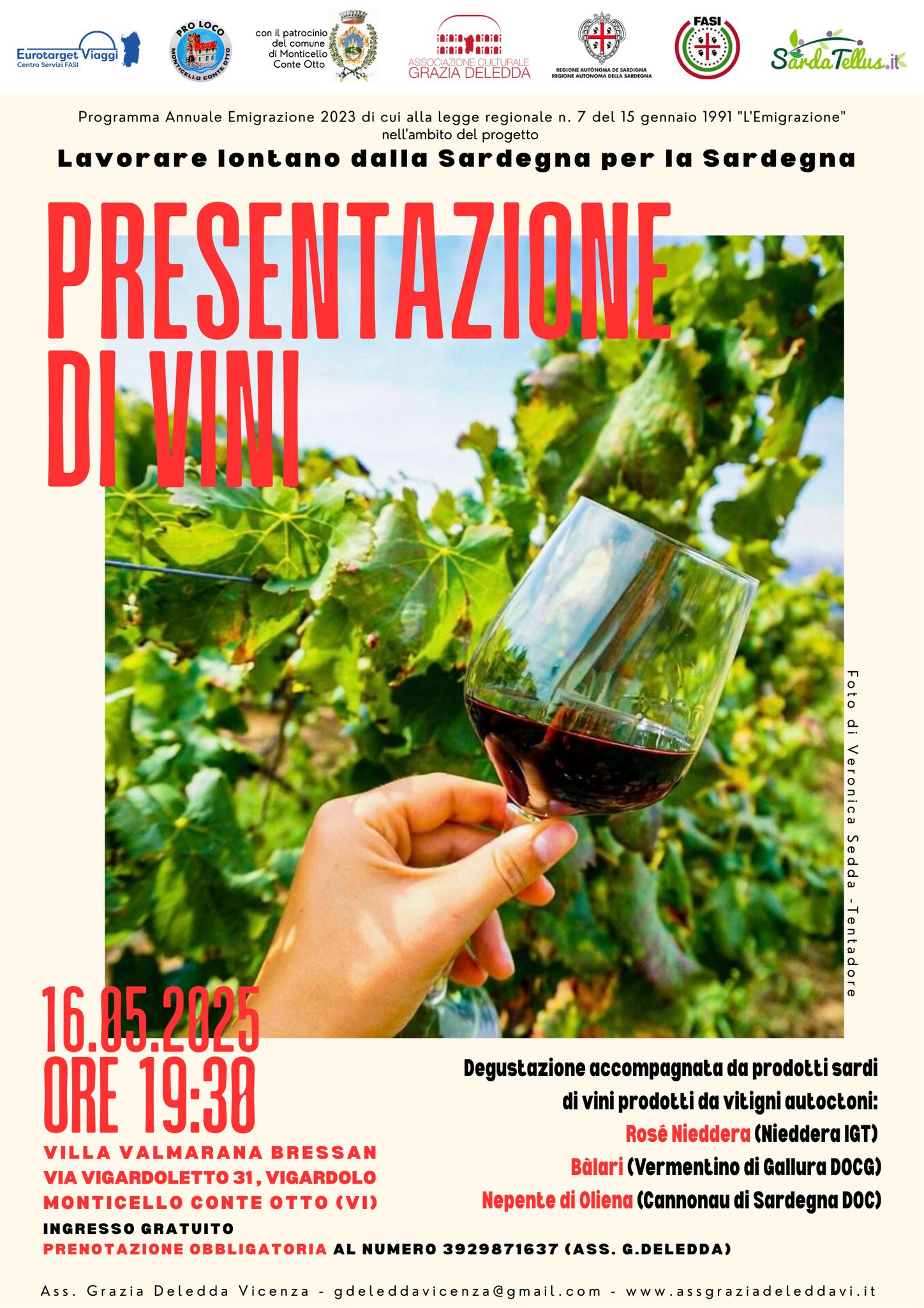 A Vicenza presentazione di vini per il progetto “Lavorare lontano dalla Sardegna per la Sardegna”