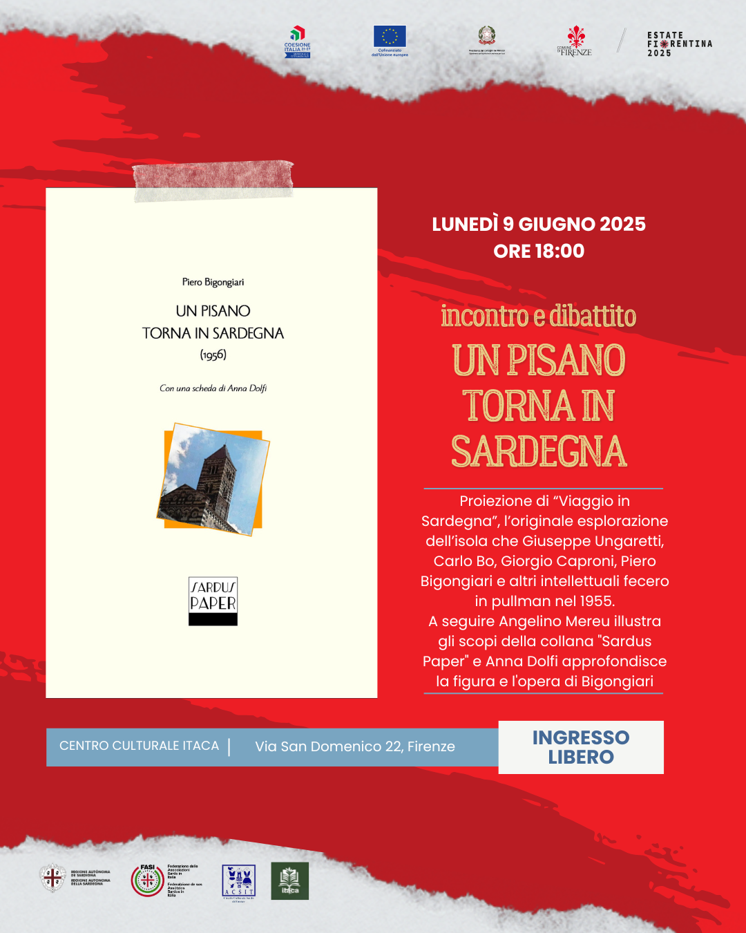 A Firenze incontro e dibattito su Piero Bigongiari “Un pisano torna in Sardegna”