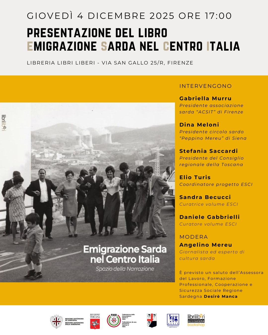 A Firenze, in anteprima, la presentazione del libro “Emigrazione Sarda nel Centro Italia”