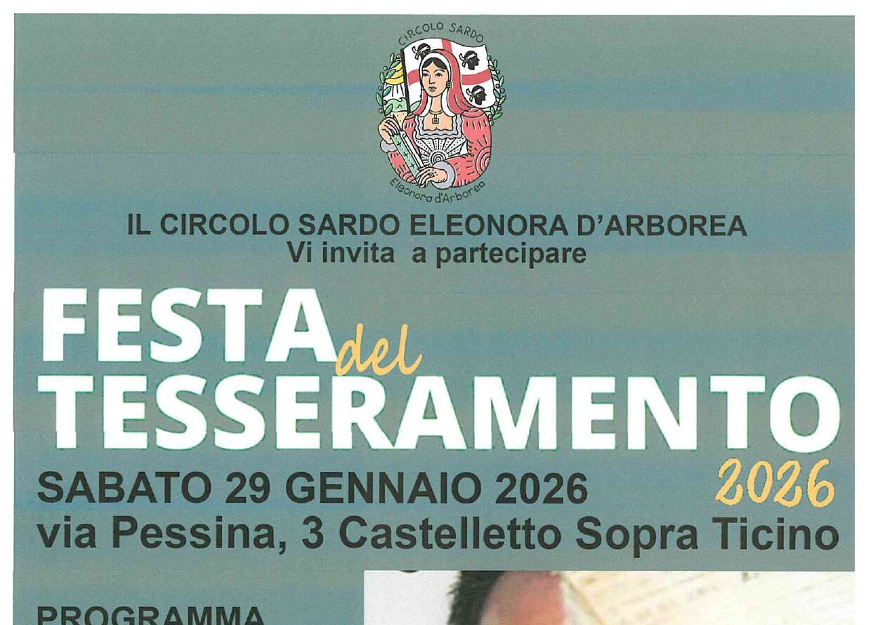 FESTA DEL TESSERAMENTO AL CIRCOLO SARDO DI CASTELLETTO  SOPRA TICINO – 25 GENNAIO 2026