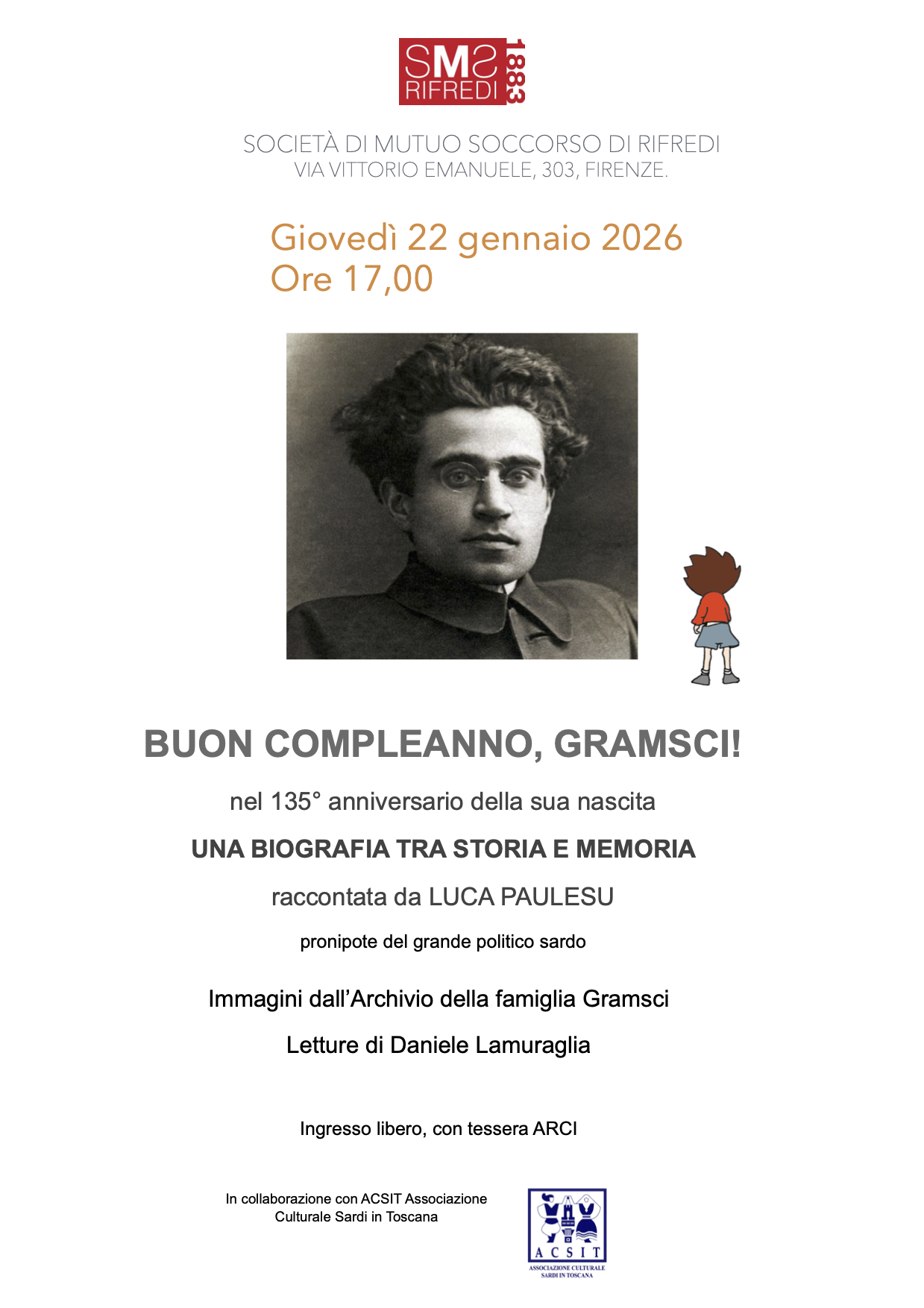 Alla SMS di Rifredi il 135° anniversario della nascita di Antonio Gramsci